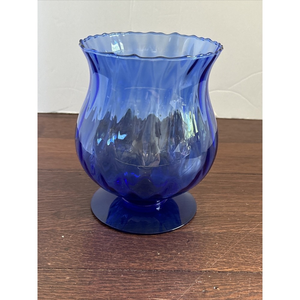 Cobalt Blue Vintage Glass Swirl Design Vase Smooth Bottom Foot Princess House